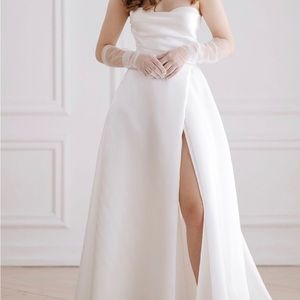 Satin Wedding Dress with Detachable Sleeves